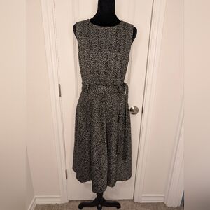 Chaps Black and White Patterned Midi Dress